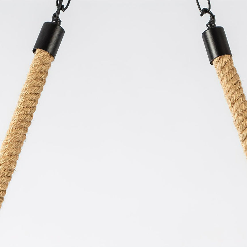 The hemp rope and its black metal end fitting shown at close range