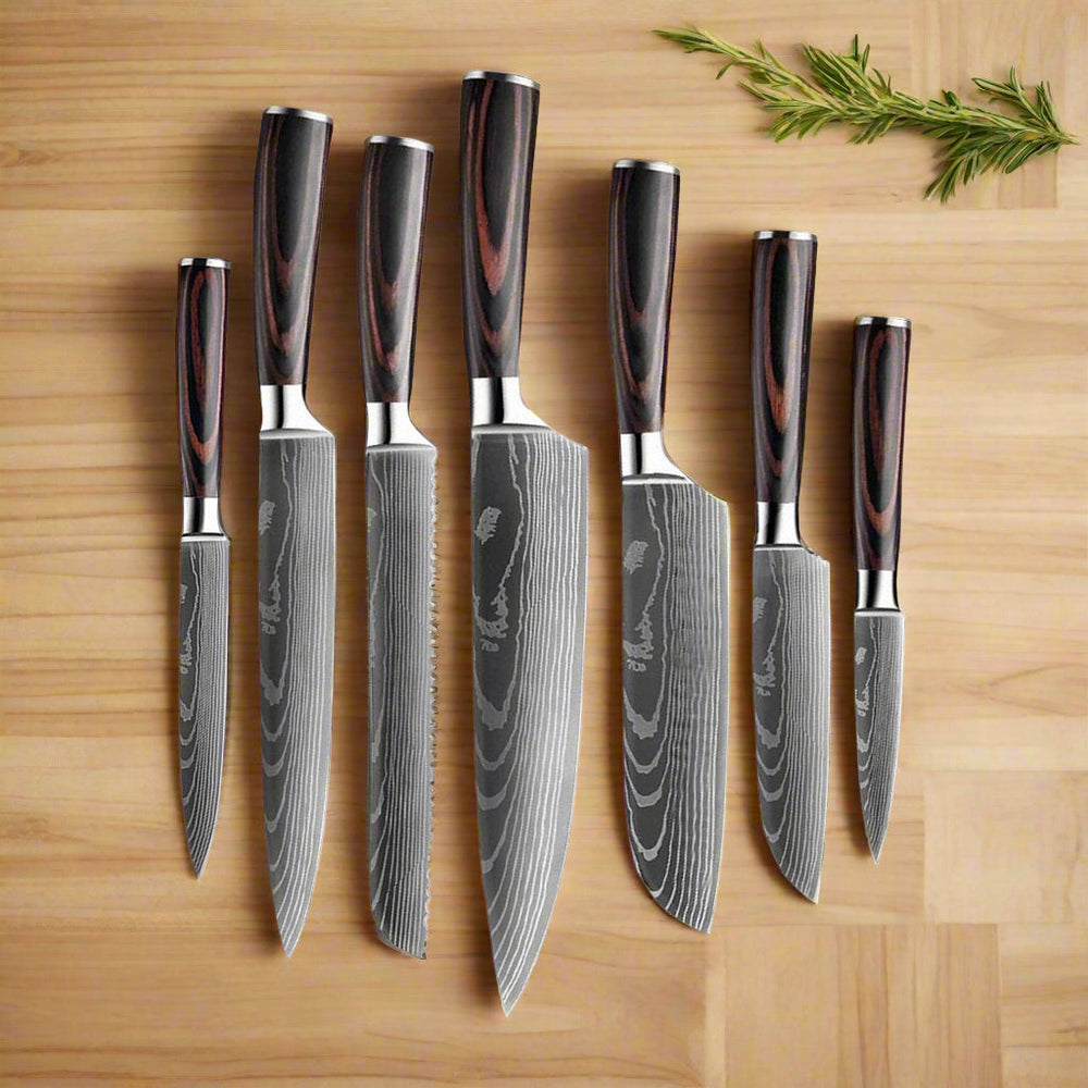 7-Piece High-Carbon Steel Knife Set, Rosewood Handles