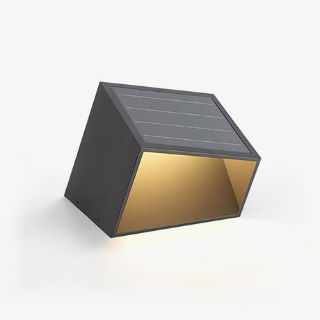 Angled cube path light in dark gray with a solar panel on the slope