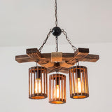 Two slatted wood lanterns lit, the bars of light showing between slats