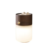 Lantern table lamp in walnut without the strap, plain background