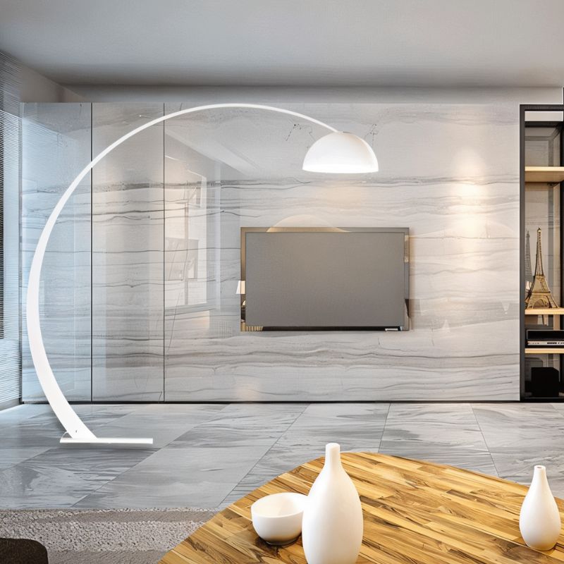 The white version arching across a marble room above a table with vases