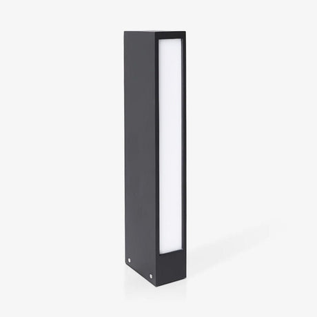 Slim dark bollard with a tall lit slot running down the front face
