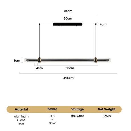 The 148 cm version drawn with its length and 1.5 m drop marked