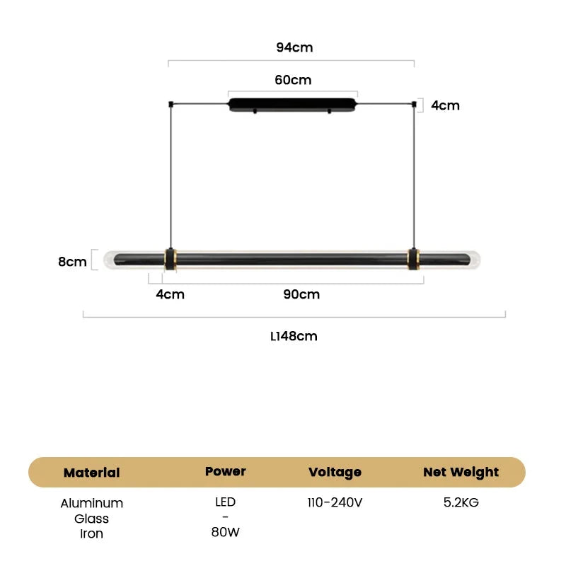 The 148 cm version drawn with its length and 1.5 m drop marked