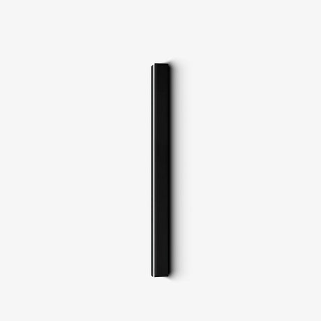 Slim black linear LED outdoor wall light, solar powered, the light edge along one side