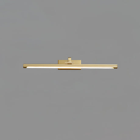 The brass version seen straight on, a thin lit bar on a short central arm