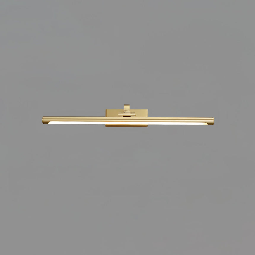 The brass version seen straight on, a thin lit bar on a short central arm