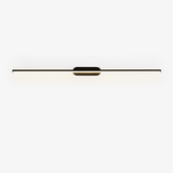 A very thin black rod crossing a small central hub, seen against a pale ground