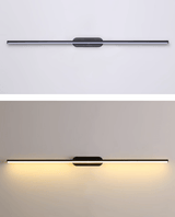 The rod shown unlit above and lit below, a thin line washing the wall