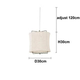 Dimension card for the 30 by 30 cm linen drum pendant light in beige