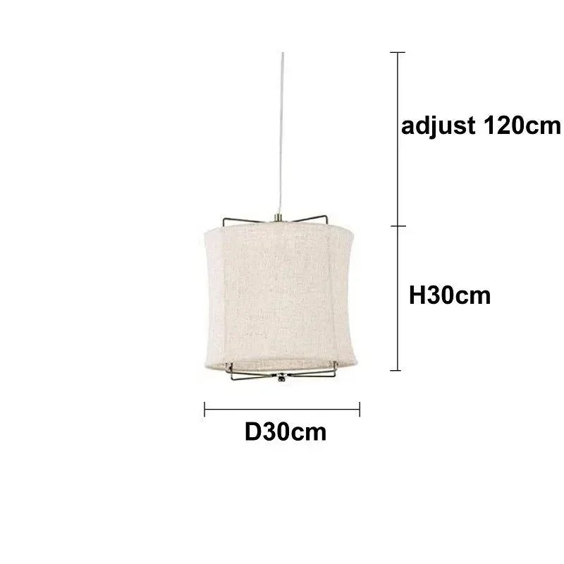 Dimension card for the 30 by 30 cm linen drum pendant light in beige