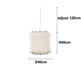 Dimension card for the 40 by 40 cm linen drum pendant light in beige