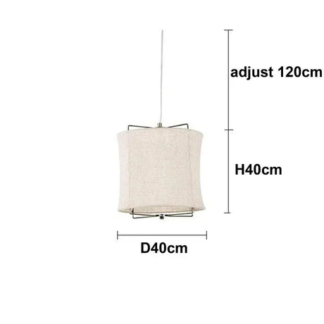 Dimension card for the 40 by 40 cm linen drum pendant light in beige