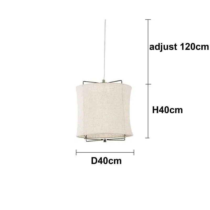 Dimension card for the 40 by 40 cm linen drum pendant light in beige