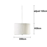Dimension card for the 50 by 30 cm linen drum pendant light in white