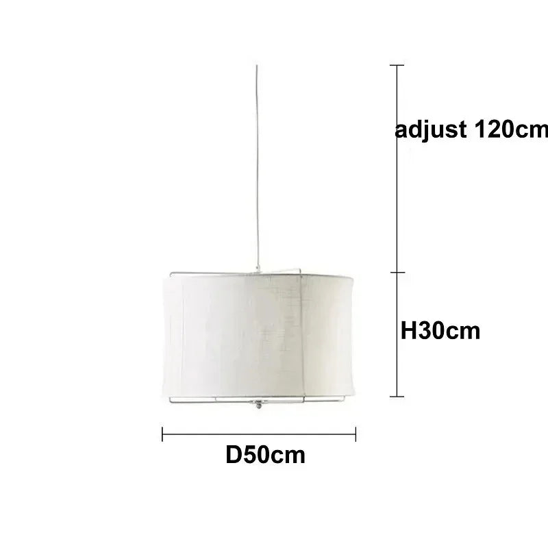Dimension card for the 50 by 30 cm linen drum pendant light in white