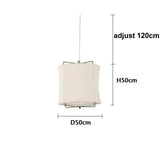 Dimension card for the 50 by 50 cm linen drum pendant light in beige