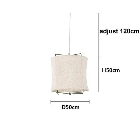 Dimension card for the 50 by 50 cm linen drum pendant light in beige