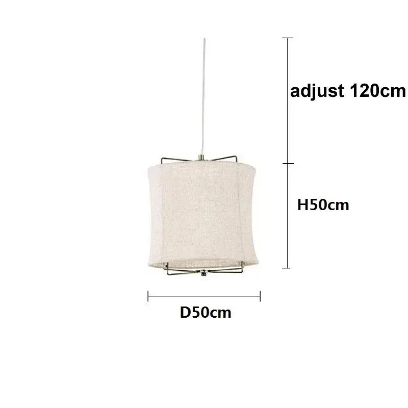 Dimension card for the 50 by 50 cm linen drum pendant light in beige
