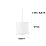 Dimension card for the 50 by 50 cm linen drum pendant light in white