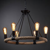 The single tier build, six filament lamps standing up off a rope ring