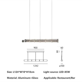 The 124 cm version drawn with its length and 85 W output marked