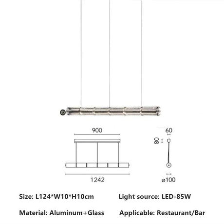 The 124 cm version drawn with its length and 85 W output marked