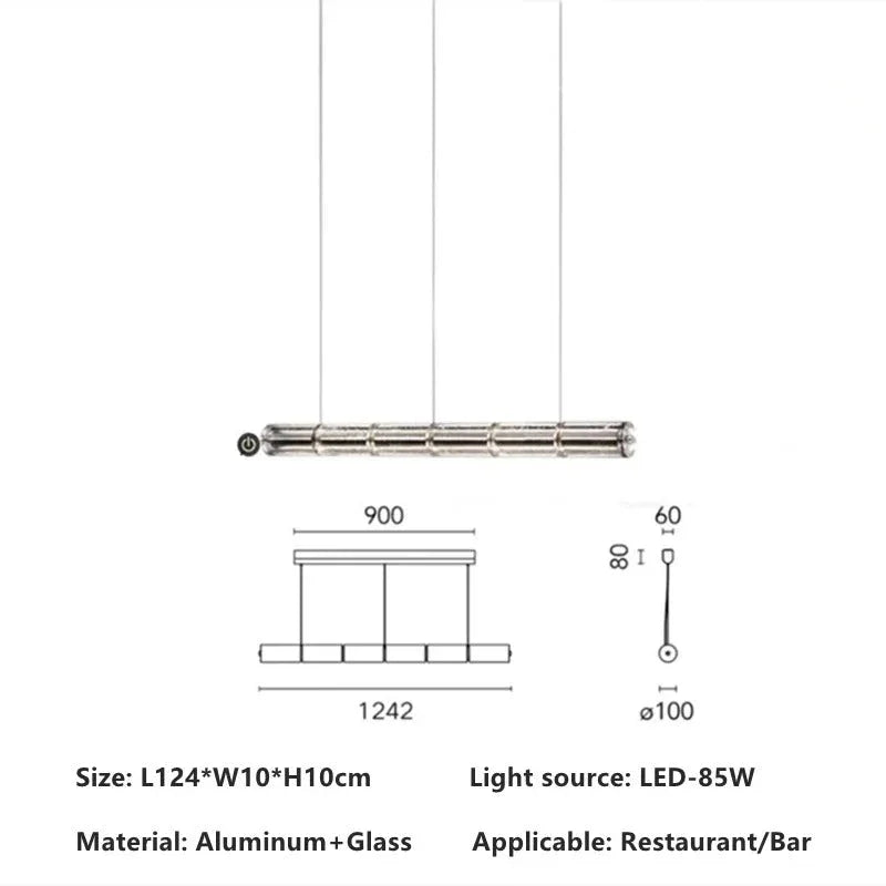 The 124 cm version drawn with its length and 85 W output marked