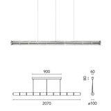 The 207 cm version drawn with its length and suspension points marked