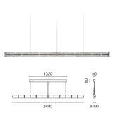 The 249 cm version drawn with its length and suspension points marked