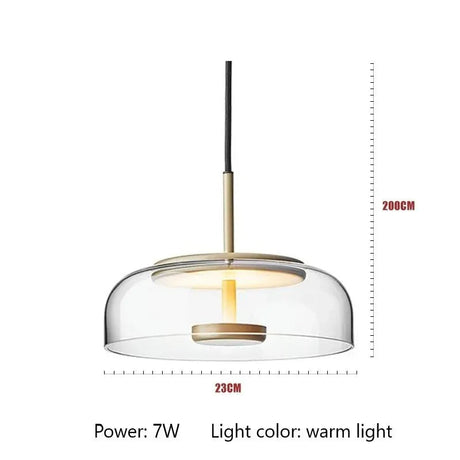 The pendant drawn with its 23 cm width and the 200 cm drop marked