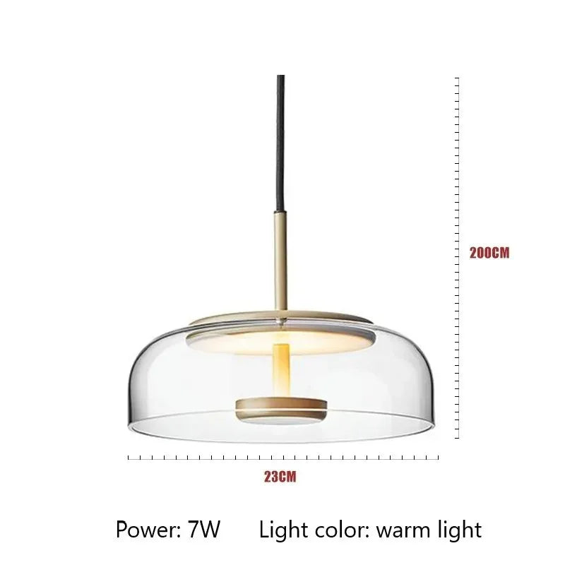 The pendant drawn with its 23 cm width and the 200 cm drop marked