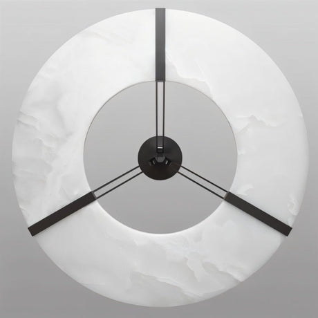 The ring viewed face on, three black straps running to the center