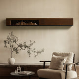 Walnut panel lit with small vessels resting along its flat top edge