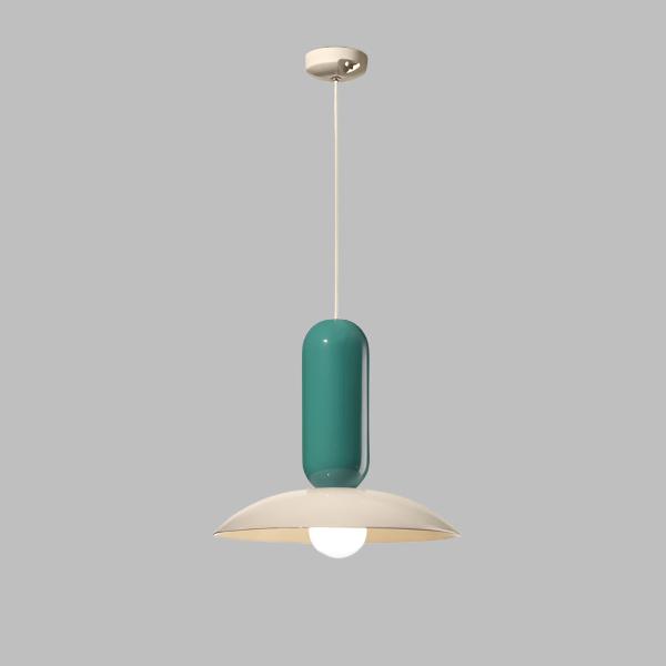 Round metal pendant light close-up finish detail