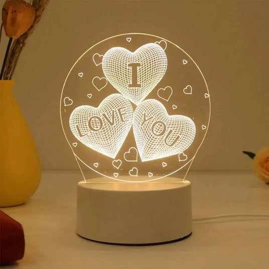 Acrylic Heart Lamp Wood Base Detail View