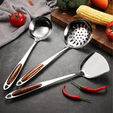 Stainless Steel Utensil Set With Wooden Spoon And Tongs For Home Cooks - OpalDwell