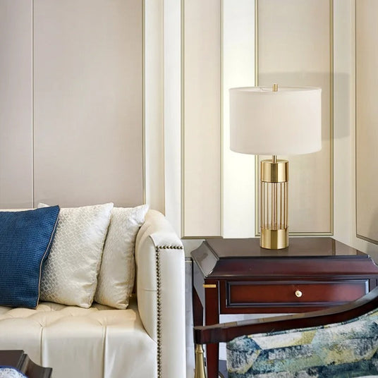 Table Lamp with Brass and Linen Finish for Living Room | OroDwell