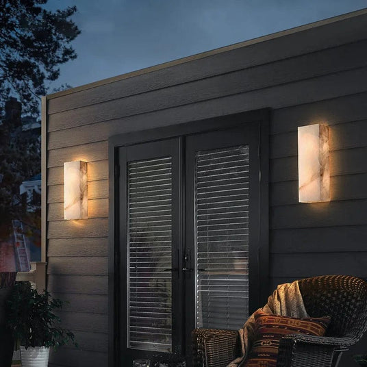 Weatherproof wall light for garden pathway