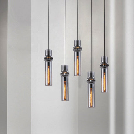 Ashen Flame Pendant Light with Smoke Gray Glass