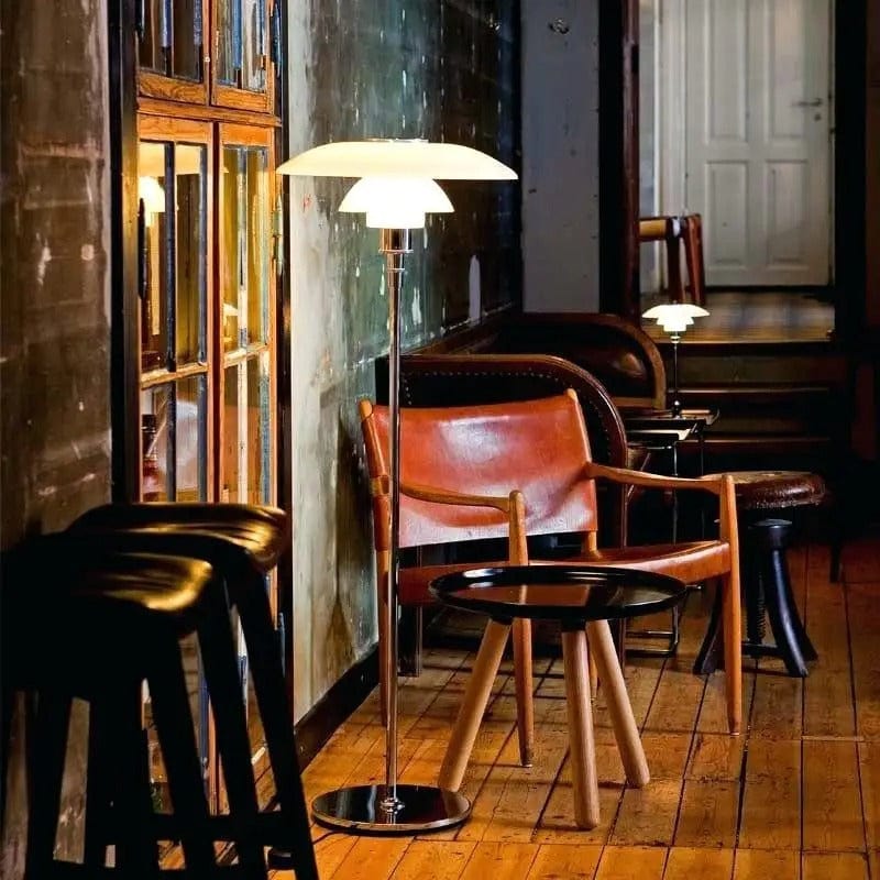 Parasol Iron and Glass Architectural Floor Lamp