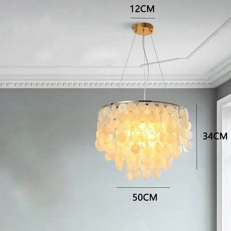 shell and iron chandelier with polished chrome finish