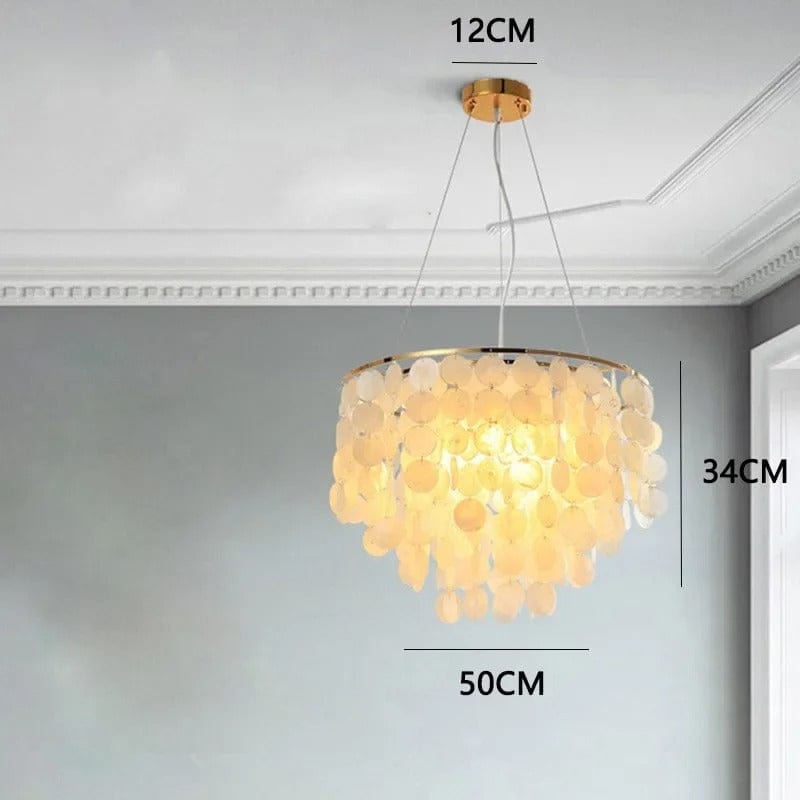 shell and iron chandelier with polished chrome finish