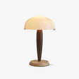 Marble base table lamp with a white glass dome on a walnut stem