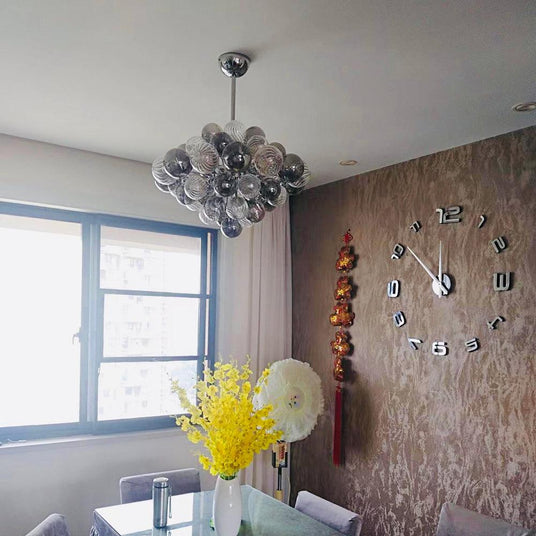 Antique brass finish chandelier detail view