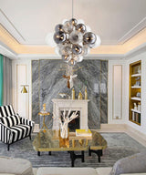 Metal chandelier illuminated for dining room
