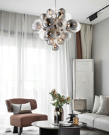 Sleek metal frame chandelier close view
