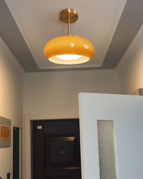 LumaBrass Frosted Glass Ceiling Light compact size view - OpalDwell