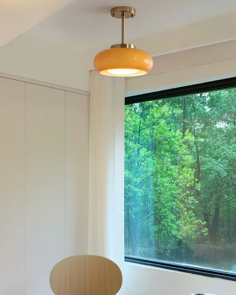 LumaBrass Frosted Glass Ceiling Light iron and glass construction - OpalDwell